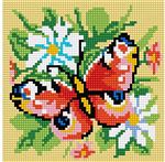 Алмазная мозаика Бабочки на букете цветов 20*20см.с подр.,с полным заполнением AS20004
