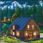 Алмазная мозаика Дом в ночном лесу 20*20см.без подр.,с част. заполнением ASN007